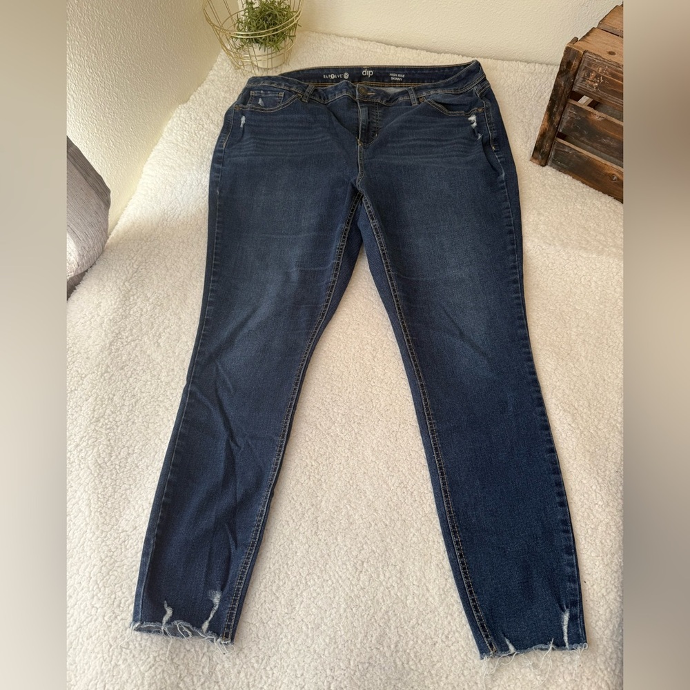 Dip slightly distressed high rise skinny jeans